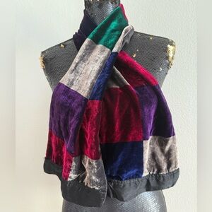 Manolo Borromeo Silk Blend Velvet Jewel Tone Patchwork Scarf Made in Italy